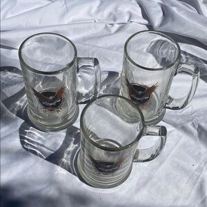 Set of 3 Harley Davidson Clear Drinking Glass Mugs with Eagle Design 1903